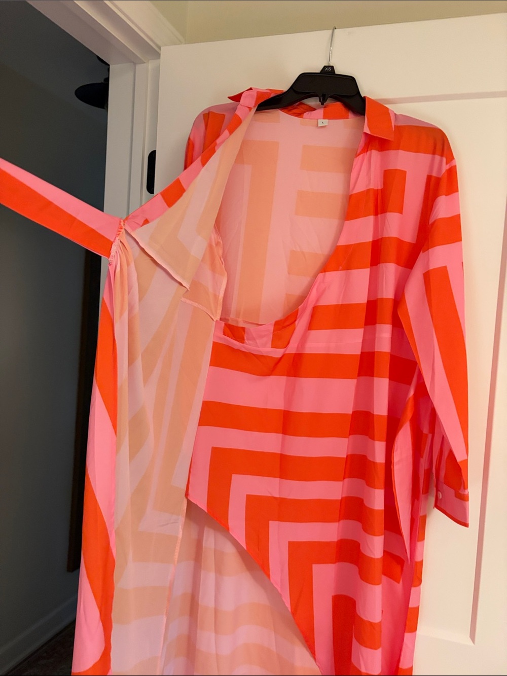 Women’s Pink & Orange Striped Wrap dress - size L - Picture 3 of 3